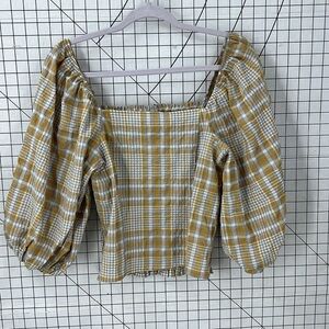 Anthropologie  Maeve Plaid Puff Sleeve Top XS